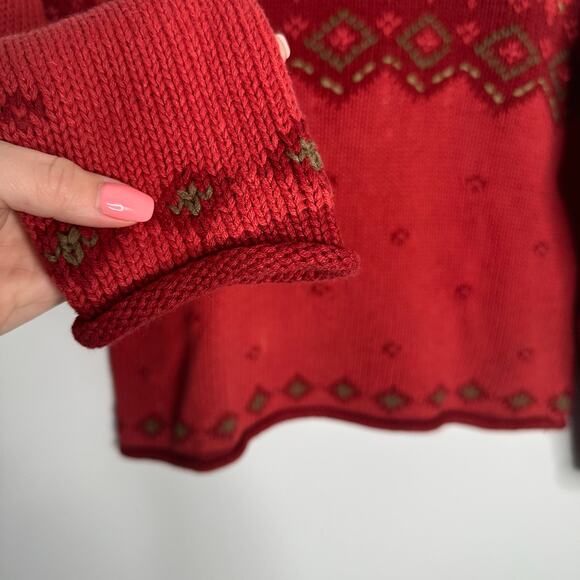 Nomadic Traders Women’s Red Winter Print Cotton‎ Blend Heavy Sweater Size S - Picture 2 of 5